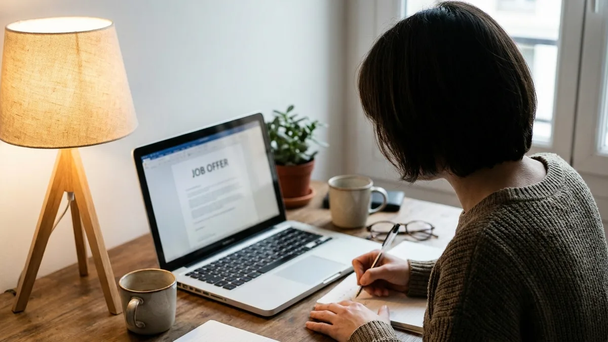 Lavoratore verifica i dettagli di un'offerta di smart working lavoro seria